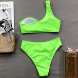 One Shoulder Bikinis Swimsuits High Waist Swimwear Women 2020 Black Bathing Suits Ring Beachwear - Sellve